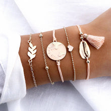 Load image into Gallery viewer, Shell Love Leaf Tassel Bracelet Set