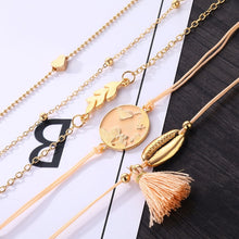 Load image into Gallery viewer, Shell Love Leaf Tassel Bracelet Set